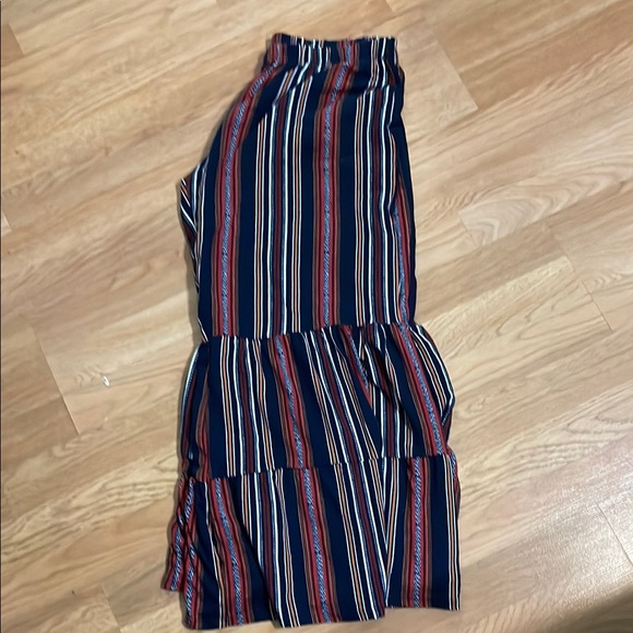 Elegant Striped Navy Blue wide leg ruffle pants - Picture 1 of 2